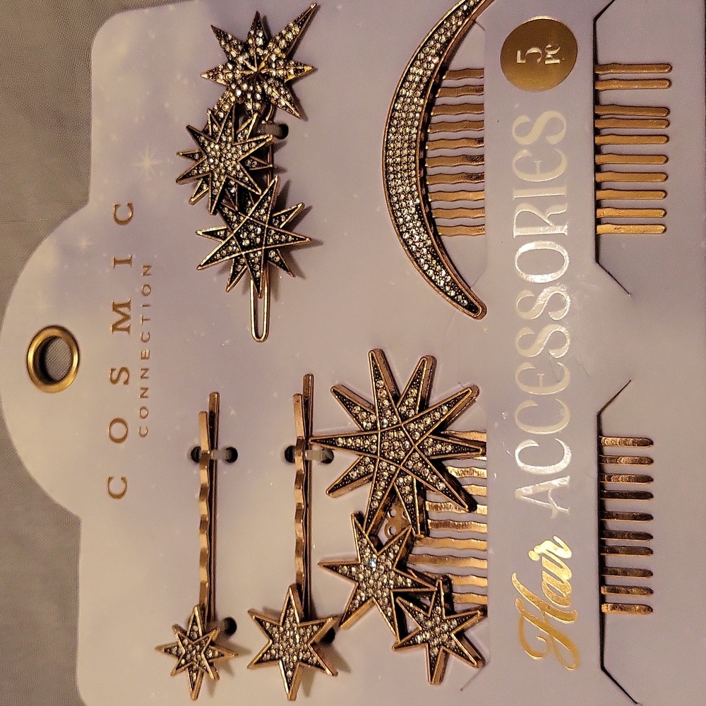 Moon Star Hair Pins Gold 5pc